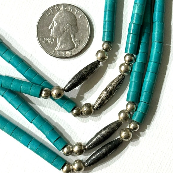SALE * Old Pawn Navajo Turquoise Heishi 3 Strand Sterling Silver 35” Necklace - Picture 3 of 7